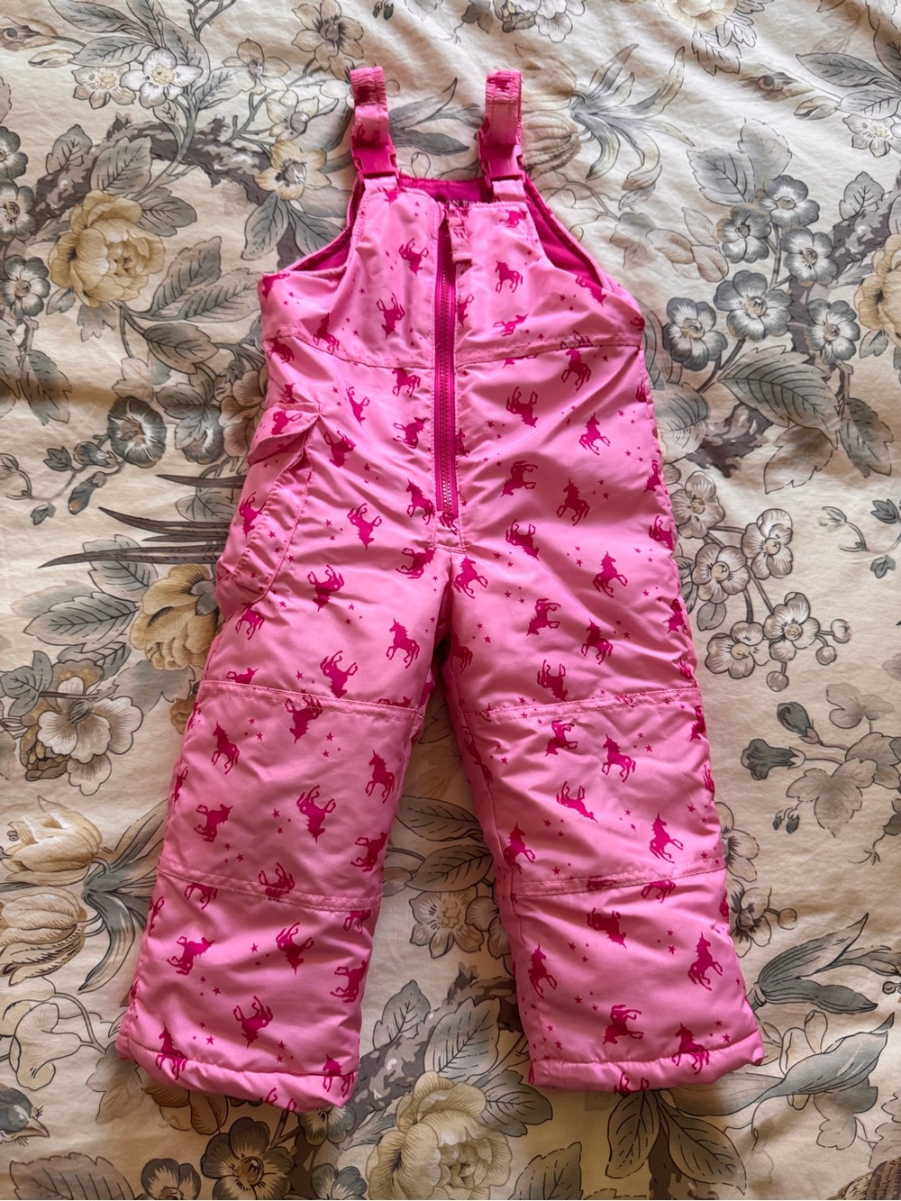 London Fog Girls Pink Unicorn Snow Bib Pants 2T